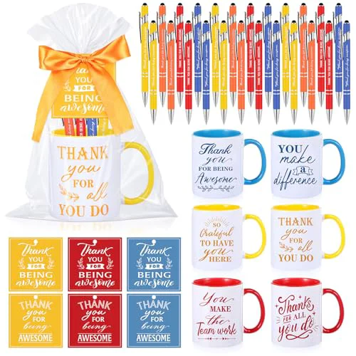 Long-Lasting 6 Set Employee Appreciation Gifts Include Thank You Staff Mug Gift Set 12 oz Appreciation Mugs Inspirational Pens Tags for Employee Staff Team Group 6 Count World-Class