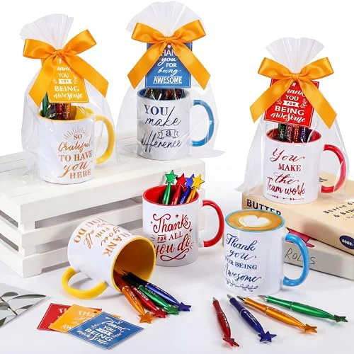 Powerful 6 Set Employee Appreciation Gifts Include Thank You Staff Mug Gift Set 12 oz Appreciation Mugs Inspirational Pens Tags for Employee Staff Team Group 6 Count Certified