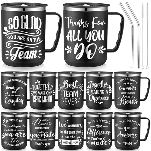 Crafted 12 Pcs Employee Appreciation Gifts Bulk 17 oz Travel Coffee Mug with Lid Handle for Women Thank You Gifts Stainless Steel Tumblers Insulated Mug for Coworker Teacher 12 Count Modern