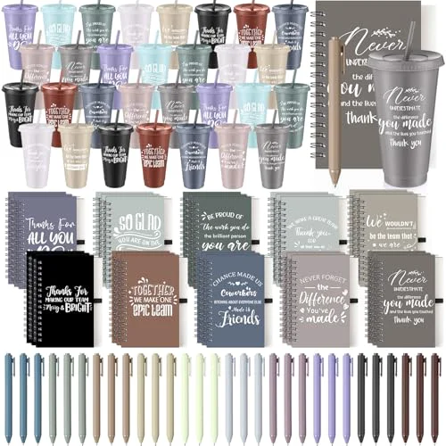 Organic 90 Pcs Employee Appreciation Gifts Bulk 24 oz Thank You Tumbler with Lid and Straw Mini Spiral Notebooks and Pens Appreciation Gifts for Team Employee Coworkers Teacher 90 Count Secure