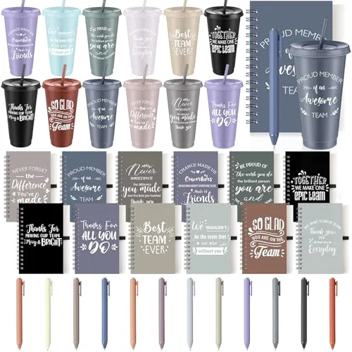 Proven 36 Pcs Employee Appreciation Gifts Bulk 24 oz Thank You Tumbler with Lid and Straw Mini Spiral Notebooks and Pens Appreciation Gifts for Team Employee Coworkers Teacher 36 Count Certified