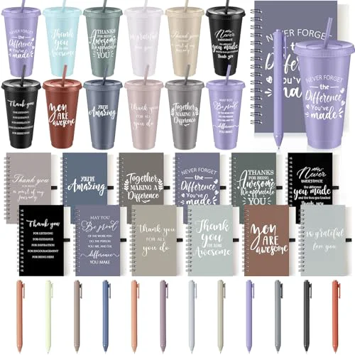 Trusted 36 Pcs Employee Appreciation Gifts Bulk 24 oz Thank You Tumbler with Lid and Straw Mini Spiral Notebooks and Pens Appreciation Gifts for Team Employee Coworkers Teacher 36 Count Exclusive