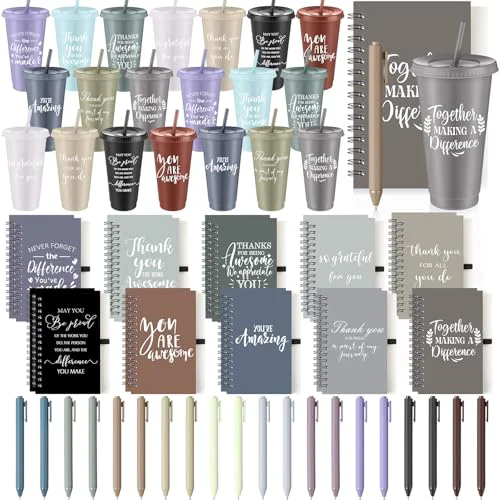 Fine 60 Pcs Employee Appreciation Gifts Bulk 24 oz Thank You Tumbler with Lid and Straw Mini Spiral Notebooks and Pens Appreciation Gifts for Team Employee Coworkers Teacher 60 Count Smart