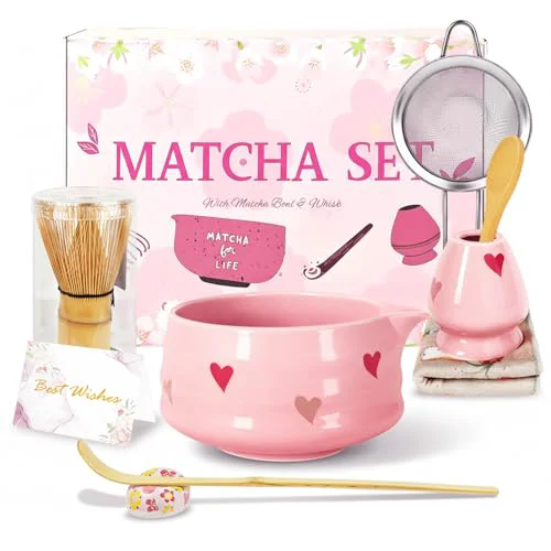Elegant Pink Matcha Whisk Set with Matcha Bowl Professional