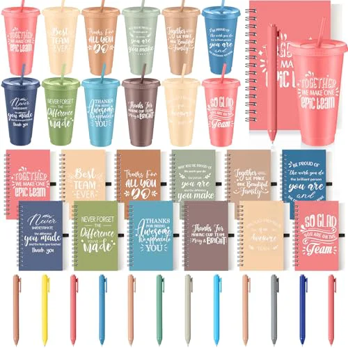 Solid 36 Pcs Employee Appreciation Gifts Bulk 24 oz Thank You Tumbler with Lid and Straw Mini Spiral Notebooks and Pens Appreciation Gifts for Team Employee Coworkers Teacher 36 Count Excellent