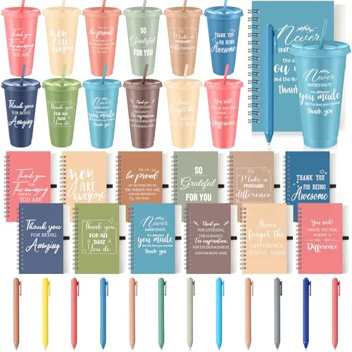 Efficient 36 Pcs Employee Appreciation Gifts Bulk 24 oz Thank You Tumbler with Lid and Straw Mini Spiral Notebooks and Pens Appreciation Gifts for Team Employee Coworkers Teacher 36 Count Authentic