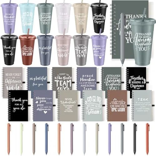 Carefully Designed 36 Pcs Employee Appreciation Gifts Bulk 24 oz Thank You Tumbler with Lid and Straw Mini Spiral Notebooks and Pens Appreciation Gifts for Team Employee Coworkers Teacher 36 Count Expertly Made