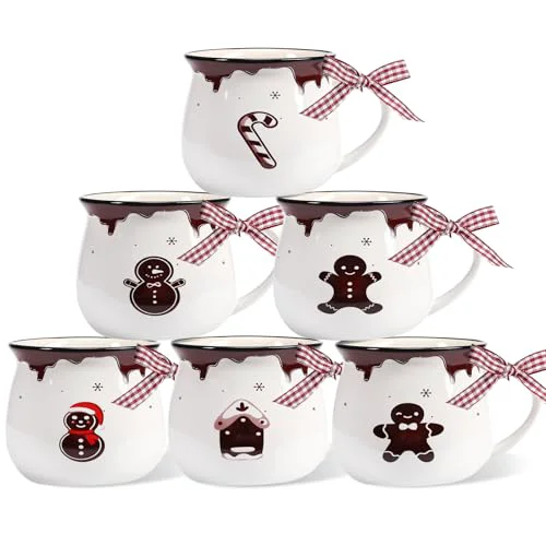 Professional 6 Set Christmas Coffee Mug Ceramic 12oz Hot Cocoa Cup 6 Count Smooth