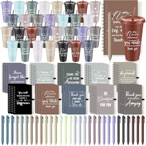 Exceptional 90 Pcs Employee Appreciation Gifts Bulk 24 oz Thank You Tumbler with Lid and Straw Mini Spiral Notebooks and Pens Appreciation Gifts for Team Employee Coworkers Teacher 90 Count Prestigious
