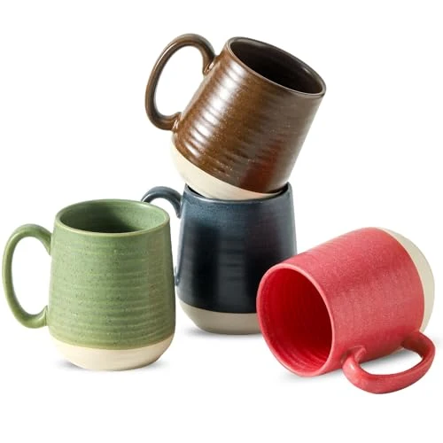 Sophisticated 15 Ounce Porcelain Coffee Mugs Set of 4 with Large Handle for Coffee 4 Count Superior