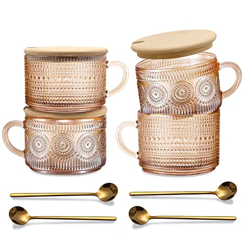 Fine Amber Vintage Glass Coffee Mugs gifts for women 4 Count Fast