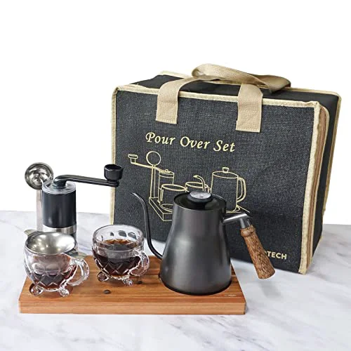 Reliable Pour Over Coffee Maker Set Chinese Tea Set Wooden Storage Tray Coffee Dripper Glass Server Coffee Scoop DIY Manual Pour Over Kit Black Original