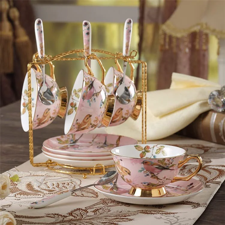 Prestigious Coffee Mugs Pastoral Bird Bone China Tea Cup Saucer Spoon Set Europe Porcelain Coffee Cup 200ml Mug Tray Cafe Tumbler Party Drinkware Mug Set Trusted