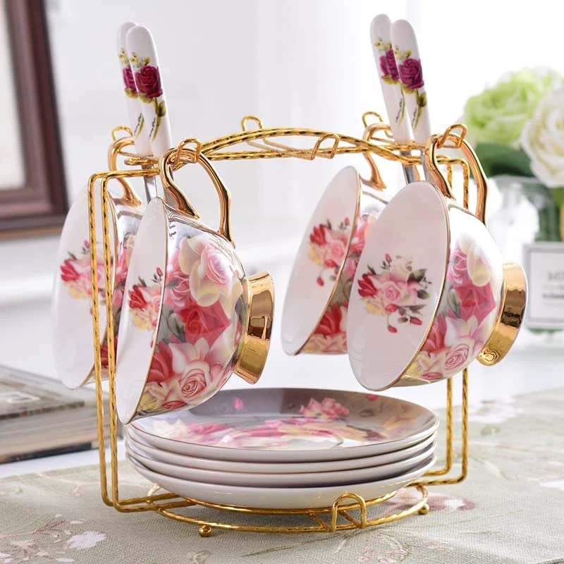 High-Grade Coffee Mugs Rose Bone China Tea Cup Saucer Spoon Set 200ml Advanced Porcelain Coffee Cup British Cafe Afternoon Teacup Drop Shipping Mug Set Long-Lasting