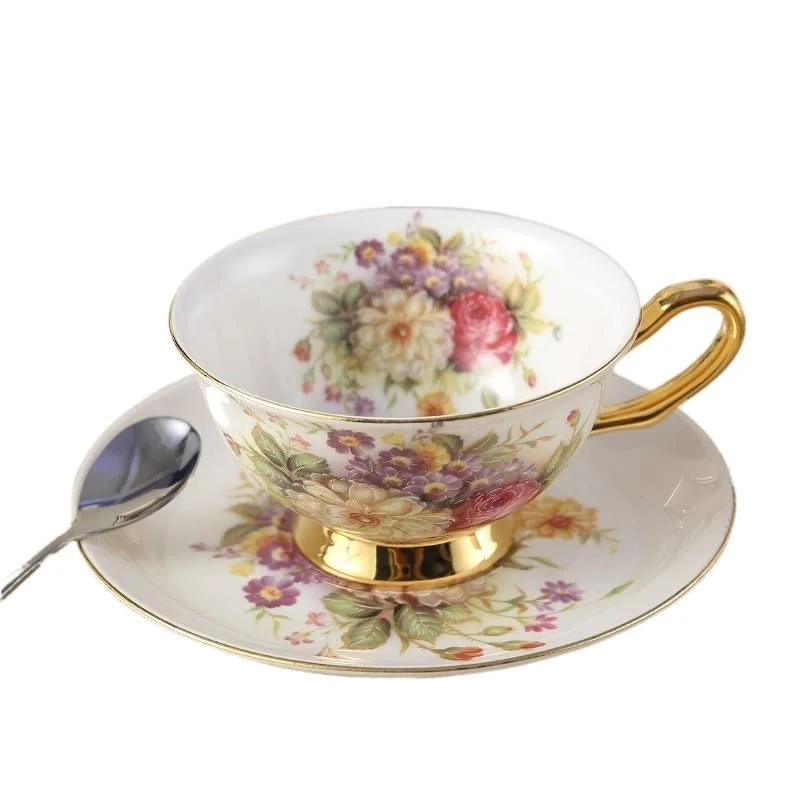 Excellent Coffee Mugs Pastoral Floral Bone Tea Cup Saucer Spoon Set 200ml Cafe Ceramic Coffee Cup Elegant Advanced Porcelain Teacup Dropshipping Mug Set Comfortable