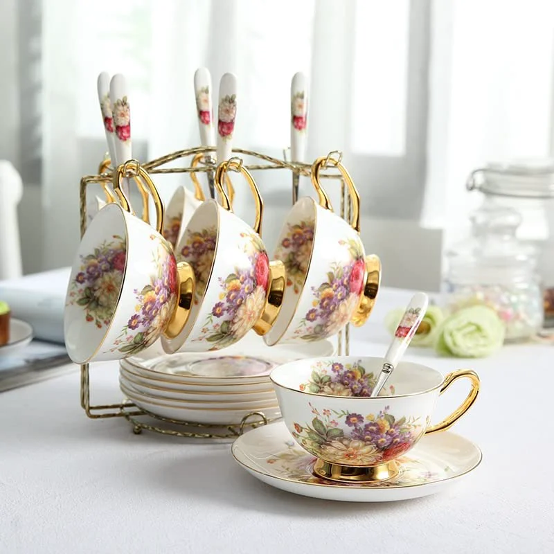 Durable Coffee Mugs Pastoral Floral Bone Tea Cup Saucer Spoon Set 200ml Cafe Ceramic Coffee Cup Elegant Advanced Porcelain Teacup Dropshipping Mug Set Refined