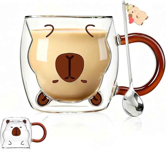 Sustainable Birthday Gifts for Women Men Cute Capybara Mug Double Walled Coffee Glasses Cups Tea Cappuccino Latte Cup Funny Christmas Gifts Cute Capybara Stuff Gift for Mom Friend Coworker Her Him Home Decor Effective