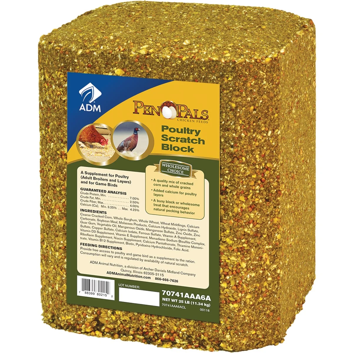 Authentic ADM Pen Pals 25 Lb. Poultry Scratch Block Chicken Feed Smart