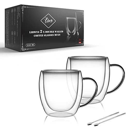 Unique 2 Pack Double Walled Coffee Cups Glasses Mug 2 Count Excellent