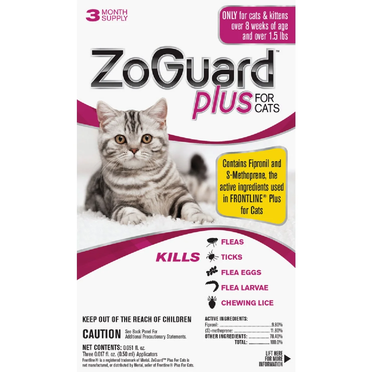 Soft ZoGuard Plus 3-Month Supply Flea Tick Treatment For Cats Over 1-1 2 Lb. Sophisticated