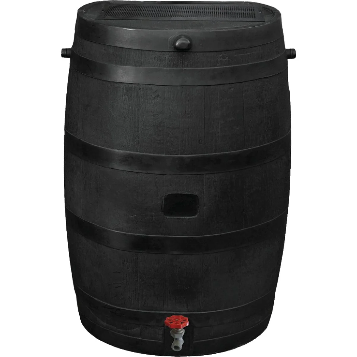 Outstanding RTS Home Accents ECO 50 Gal. Black Recycled Polyethylene Rain Barrel Eco-Friendly