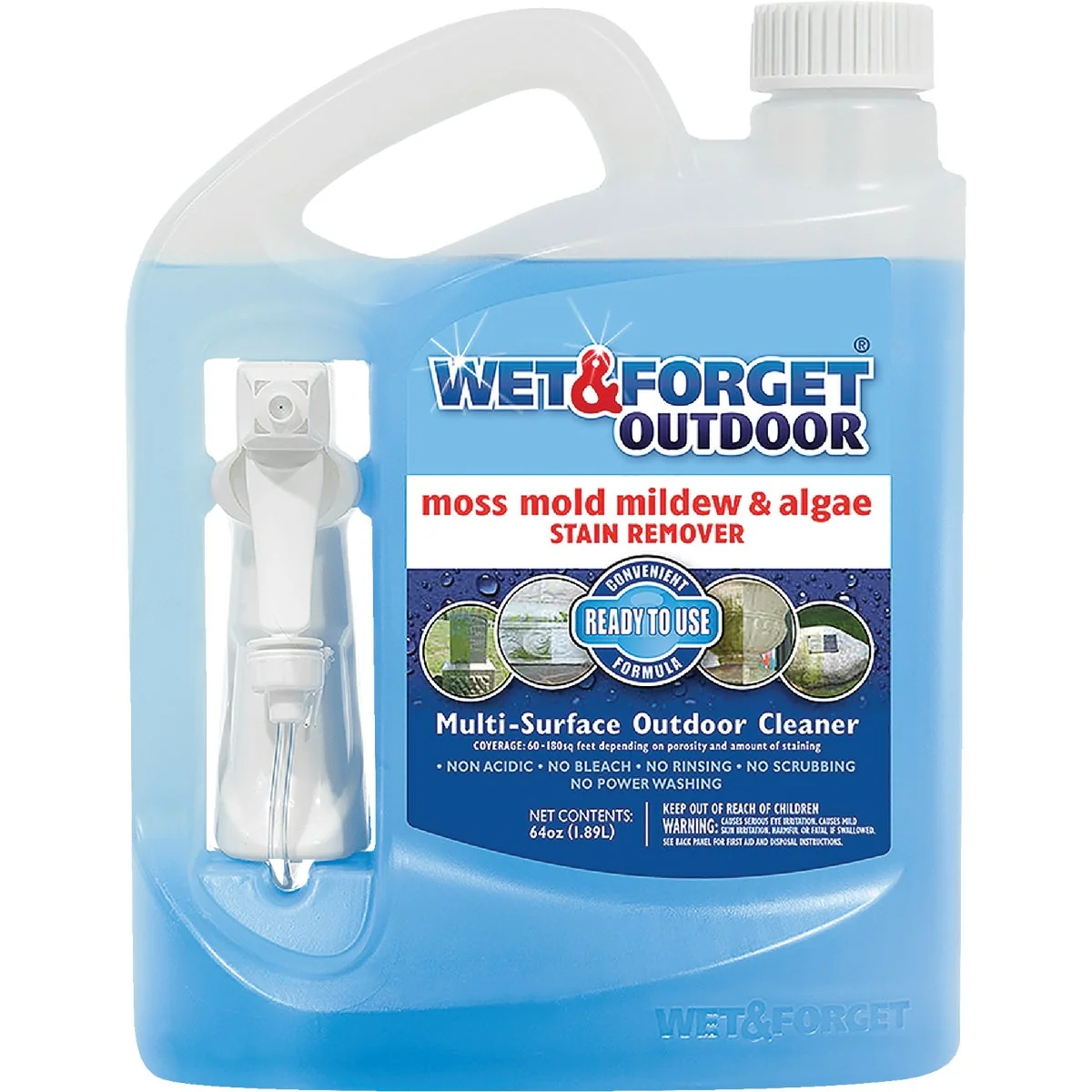 Professional Wet Forget 64 Oz. Ready To Use Trigger Spray Moss Mold Mildew Algae Stain Remover Genuine