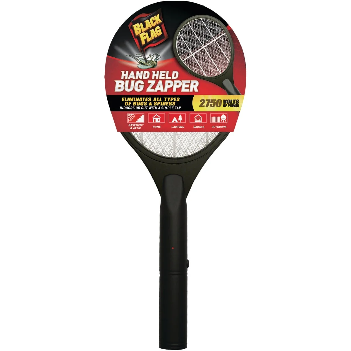Recyclable Black Flag Battery Operated 2750V Handheld Racket-Style Bug Zapper Easy-to-Use
