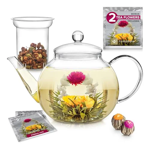 Elite Stovetop Microwave Safe Glass Teapot with Removable Loose Tea Glass Infuser Authentic