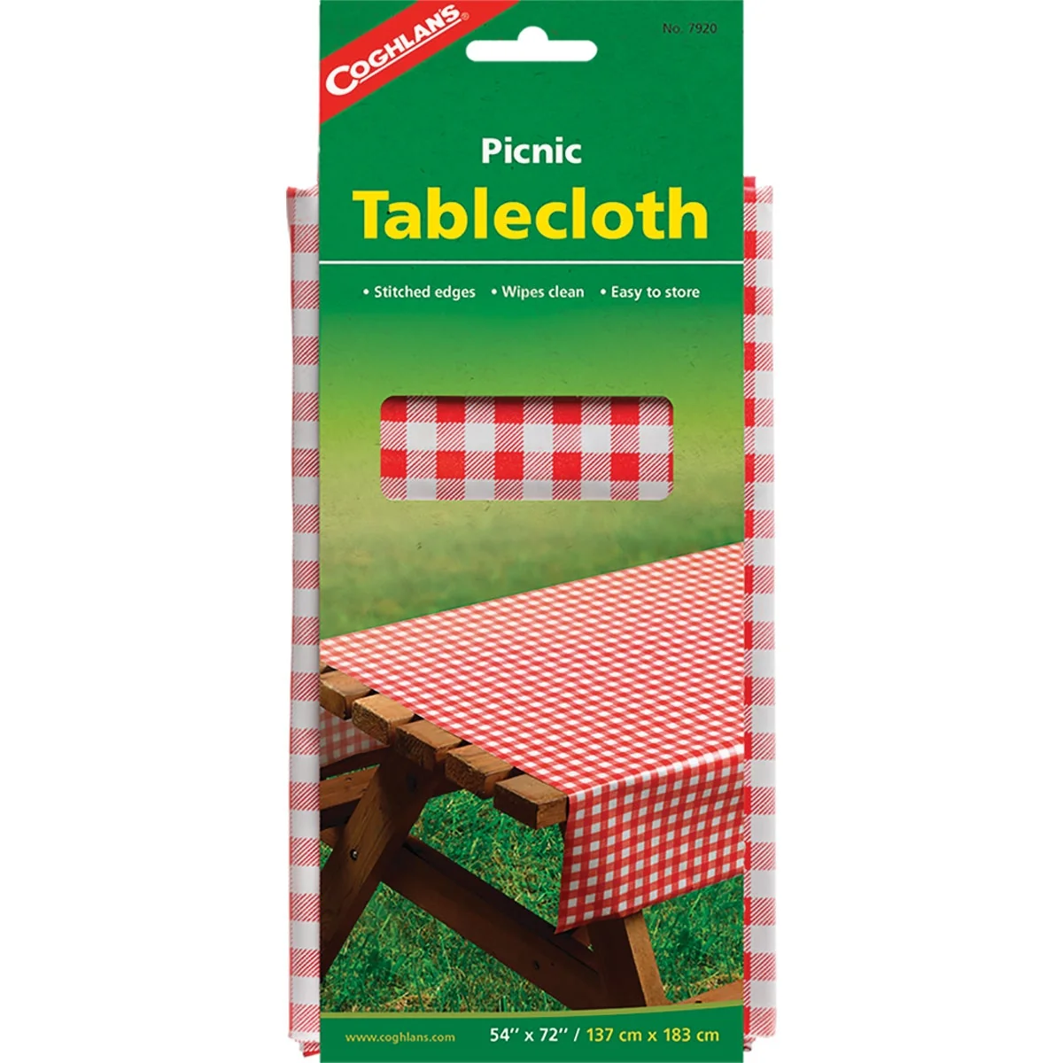 Stylish Coghlans 54 In. W. x 72 In. L. Red White Plaid Vinyl Picnic Tablecloth Lightweight