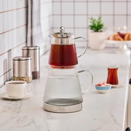 Artisan Keops XL Borosilicate Glass Teapot with Infuser and Lid for Stovetop 2 Count Eco-Friendly