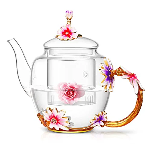 Premium Material 35OZ Enamel Glass Flower Teapot Gifts For Women High-Grade