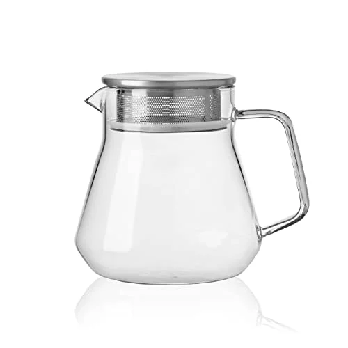 Breathable Small Glass Teapot with Stainless Steel Filter Lid Detailed
