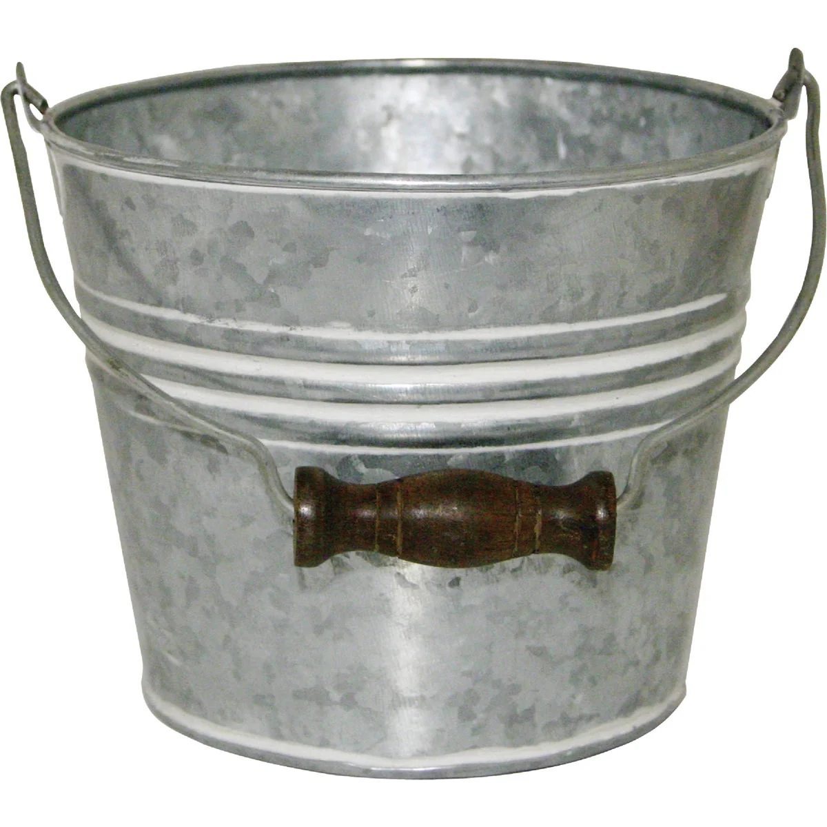 Elegant Robert Allen Vintage 6 In. White Wash Banded Galvanized Metal Planter Proven
