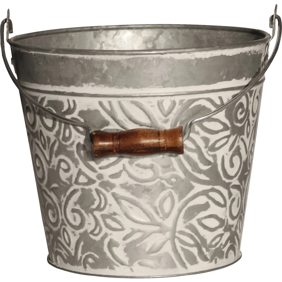 Expertly Made Robert Allen Vintage 8 In. White Wash Floral Galvanized Metal Planter Refined