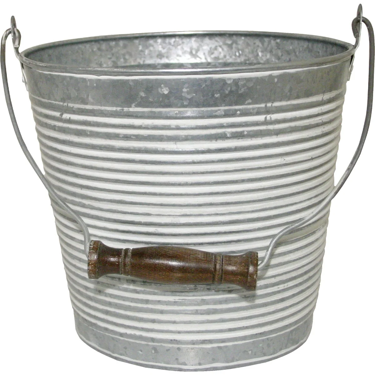 Fashionable Robert Allen Vintage 10 In. White Wash Ribbed Galvanized Metal Planter Effective