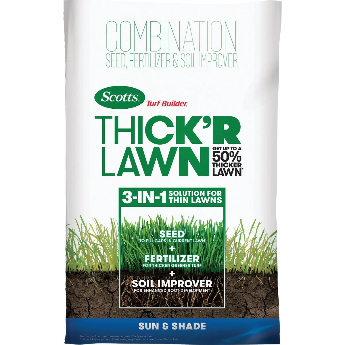 Classic Scotts Turf Builder ThickR Lawn 12 Lb. 1200 Sq. Ft. Coverage Combination Sun Shade Grass Seed Fertilizer Soil Improver Original Design