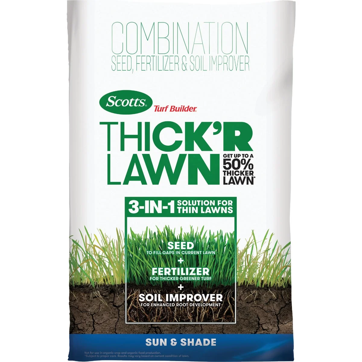 Prestigious Scotts Turf Builder ThickR Lawn 40 Lb. 4000 Sq. Ft. Coverage Combination Sun Shade Grass Seed Fertilizer Soil Improver Pure