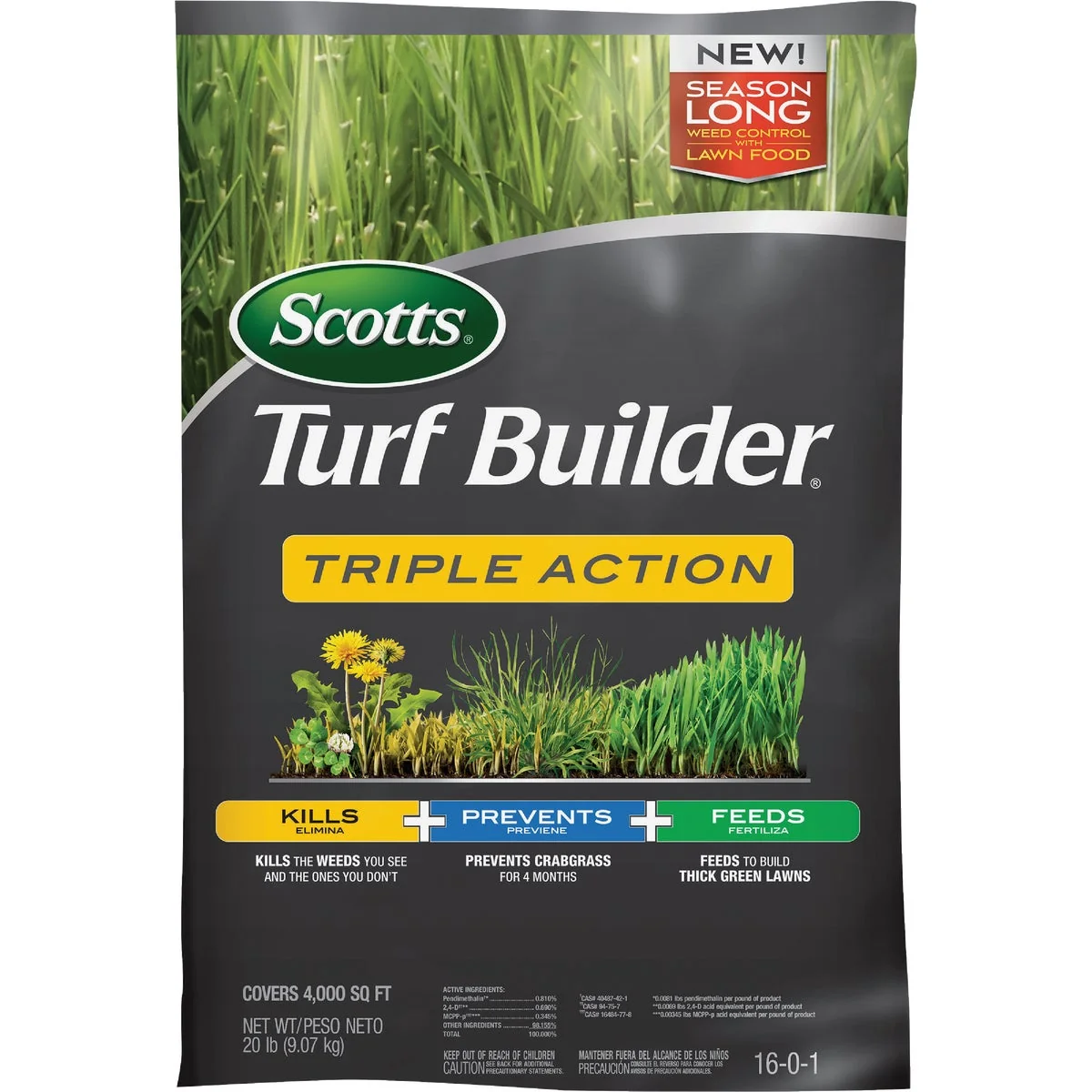 Next-Generation Scotts Turf Builder Triple Action 20 Lb. 4000 Sq. Ft. Lawn Fertilizer with Weed Killer Fine Crafted