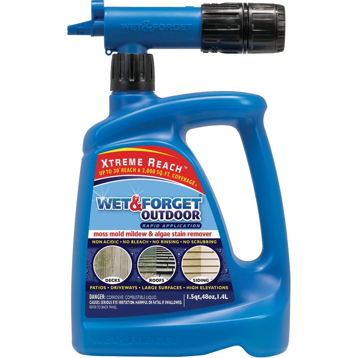 Lightweight Wet Forget 48 Oz. Hose End Spray Concentrate Moss Mold Mildew Algae Stain Remover User-Friendly