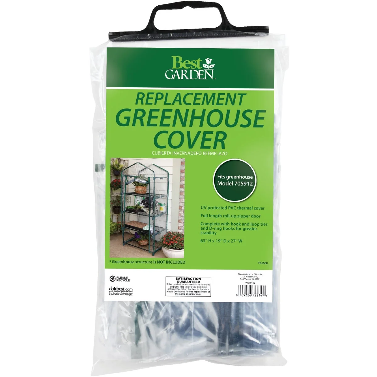 Smart Garden 27 In. W. x 63 In. H. x 19 In. D. Cover For 4-Shelf Greenhouse Contemporary