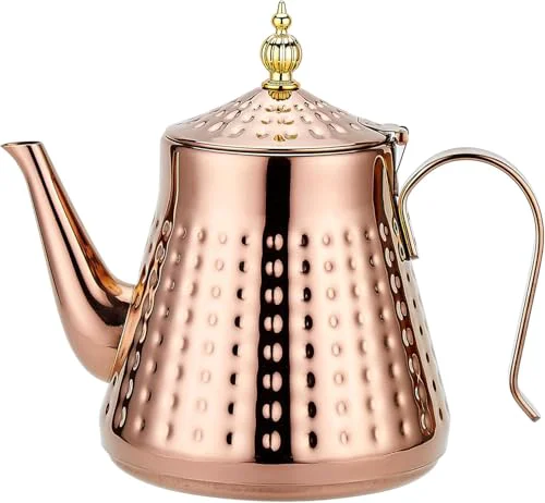 Breathable 1.2L 40oz Stainless Steel Hammer Patterned Teapot With Removeable Infuser Loose leaf cover Copper Innovative