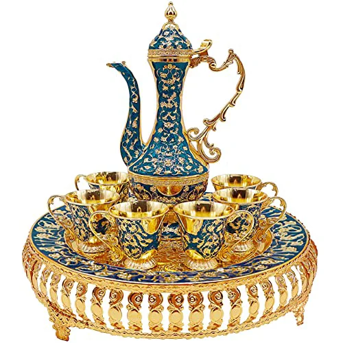 Durable Turkish Tea Coffee Cup and Pot Set Including Teapot Crafted