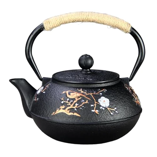 Pure Cast Iron Teapot SECHUDO Teapot for Stovetop Safe Coated with Enameled Interior Premium Material