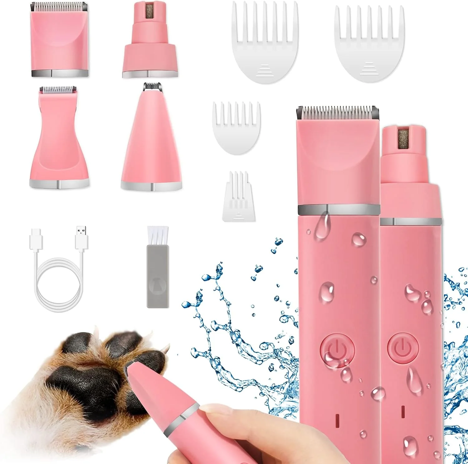 Quality Dog Grooming Clippers Kit-Electric Rechargeable Cat Trimmer Tools-Cordless Quiet Pet Nail Paw Grinder-4 in 1 Multifunctional Low Noise Shaver-Razor for feet Face Ears Toenail Eye（Pink） Breathable