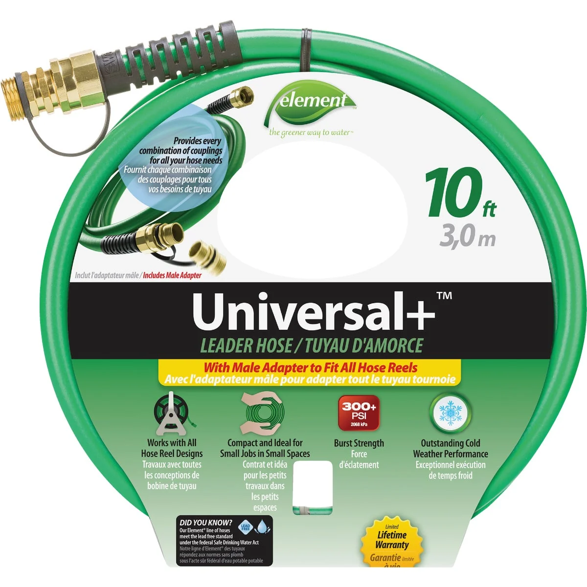 Trusted Element 1 2 In. Dia. x 10 Ft. L. Drinking Water Safe Universal Leader Hose with Female Couplings Pure
