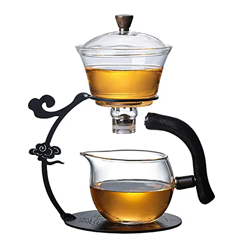 Excellent Glass Teapot Set Semi Automatic Drip Rotating with Infuser Lazy Kungfu Tea pot Set Easy-to-Use
