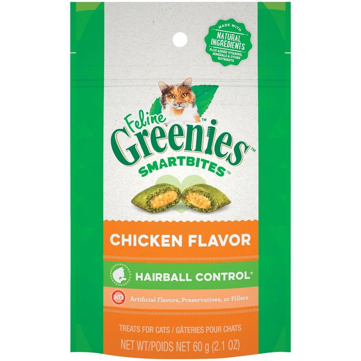 Artisan Greenies SmartBites Chicken 2.1 Oz. Hairball Control Cat Treats Effective