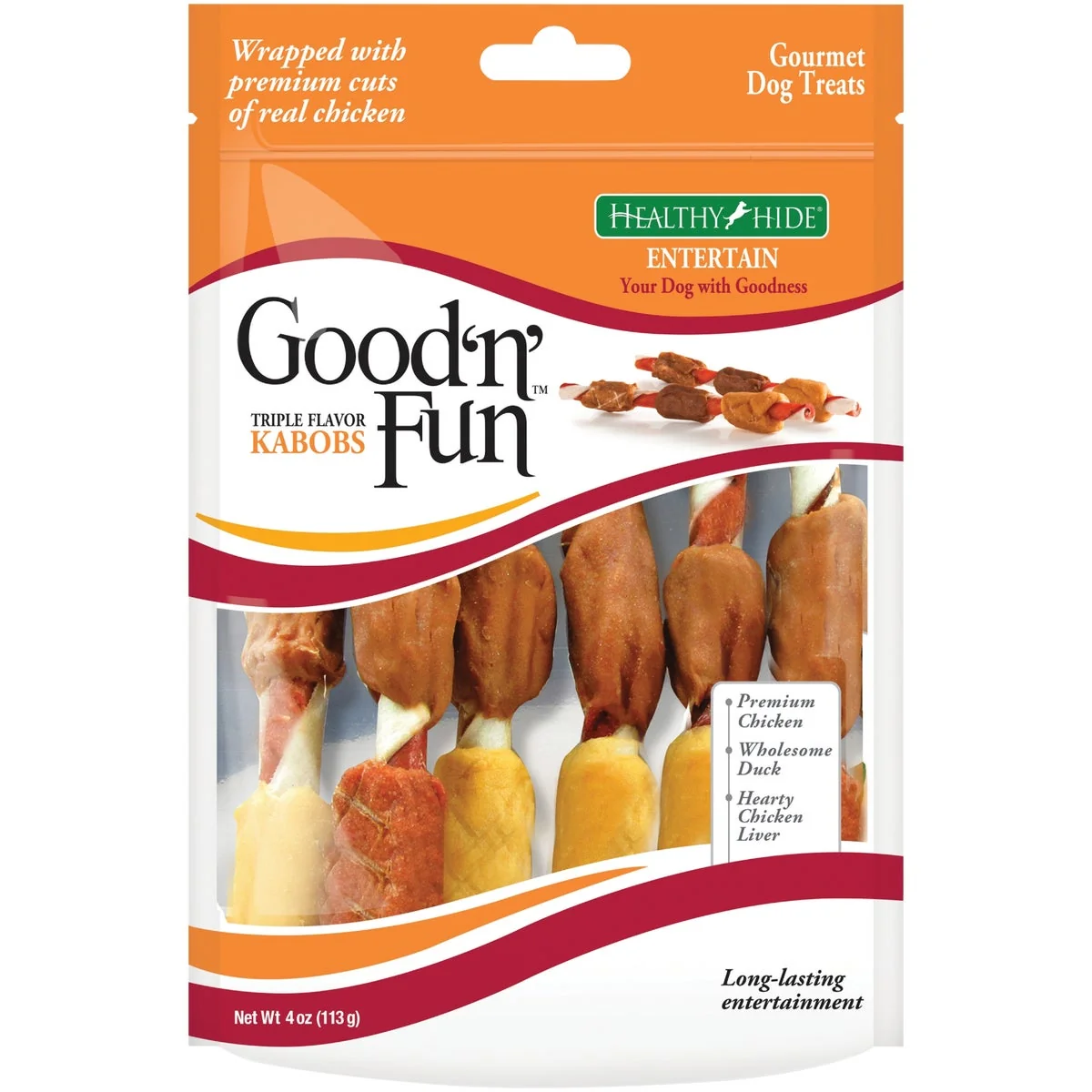 Powerful Healthy Hide Good 'n Fun Triple Flavor Kabobs Chicken Duck Chicken Liver Dog Treat 4 Oz. Enhanced