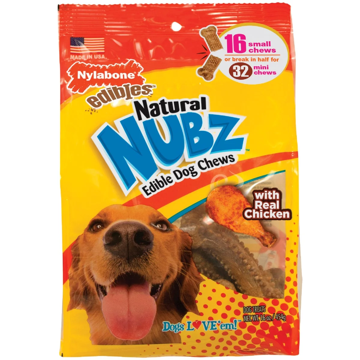 Breathable Nylabone Edibles Natural Nubz Chicken Flavor Dental Dog Treat Chew 16-Pack Practical