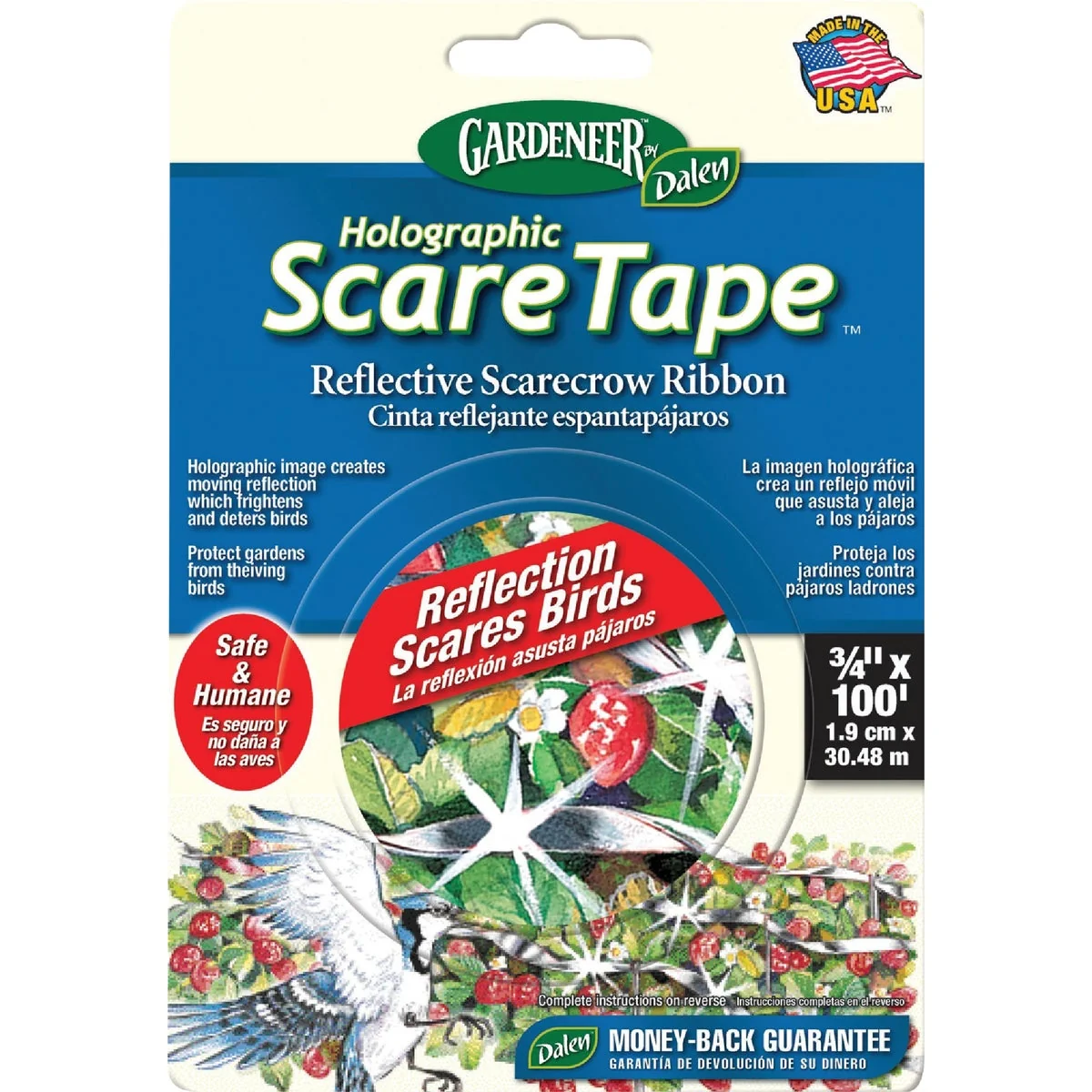 Natural Gardeneer Holographic Scare Tape 3 4 In. W. x 100 Ft. L. Bird Deterrent Tape Convenient